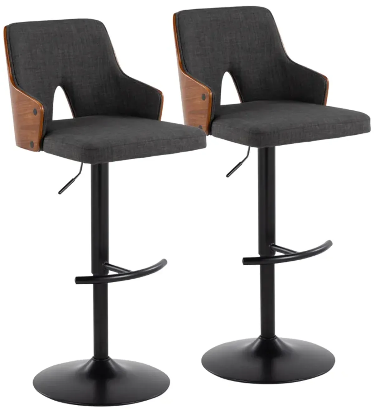 Stella - Contemporary Adjustable Barstool Stool & Swivel With Rounded T Footrest (Set of 2)