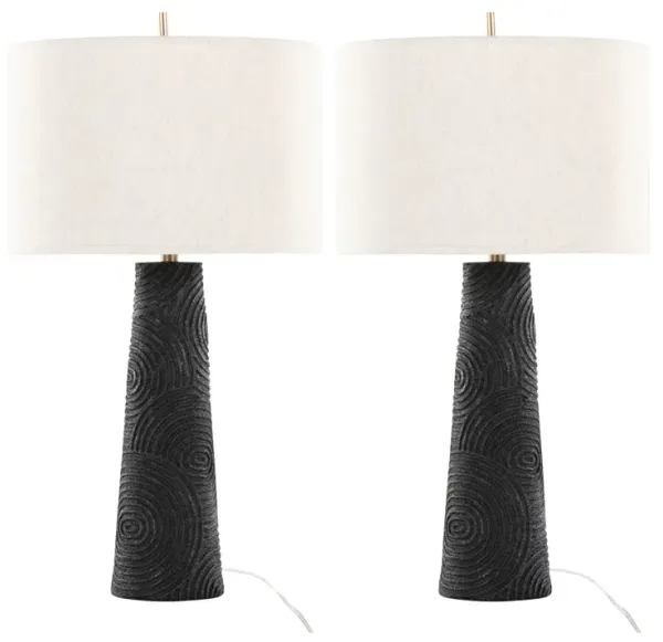 Kona - Contemporary Table Lamp (Set of 2) - Matte Black / Modern Brass / Natural