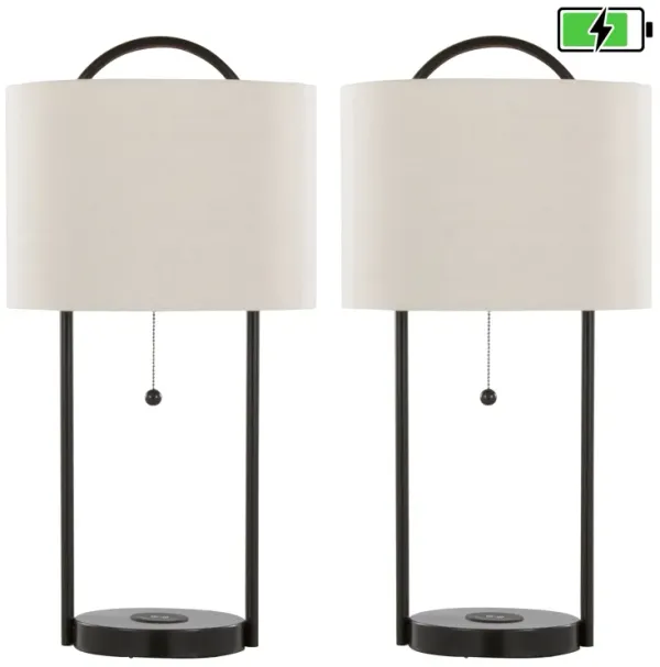 Porto - Contemporary Table Lamp With Wireless Charging (Set of 2) - Oil Bronze / Natural