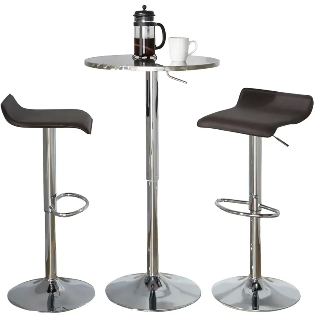 Ale - 3 Piece Bar Set Bistro Round Contemporary Adjustable Oval Footrest