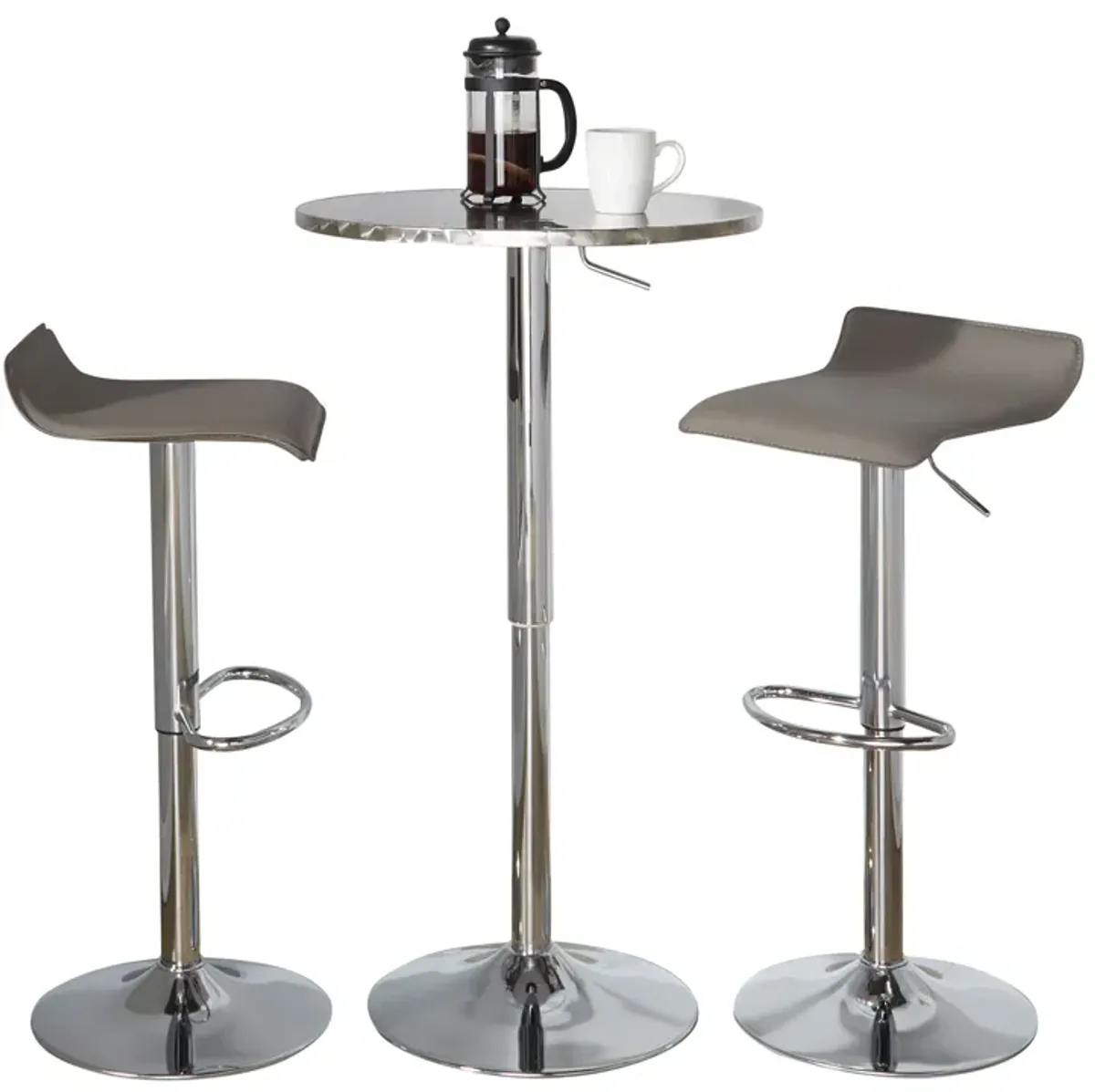 Ale - 3 Piece Bar Set Bistro Round Contemporary Adjustable Oval Footrest