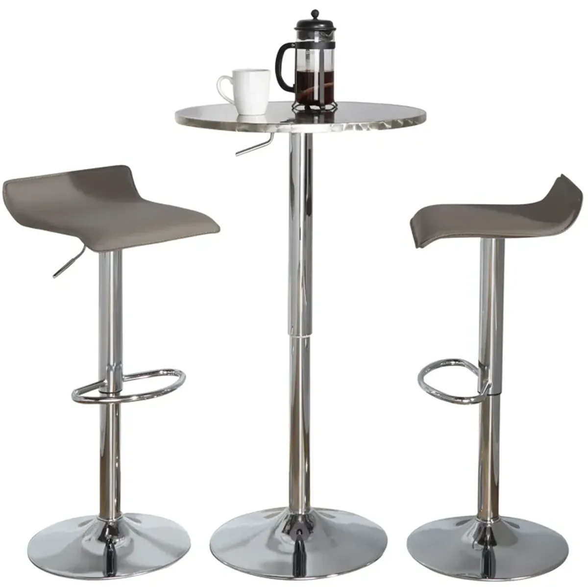 Ale - 3 Piece Bar Set Bistro Round Contemporary Adjustable Oval Footrest