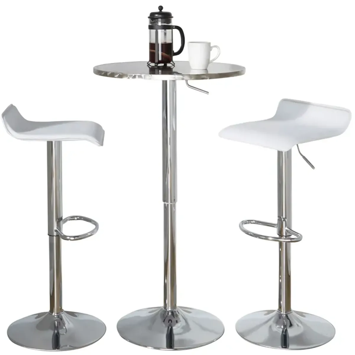 Ale - 3 Piece Bar Set Bistro Round Contemporary Adjustable Oval Footrest