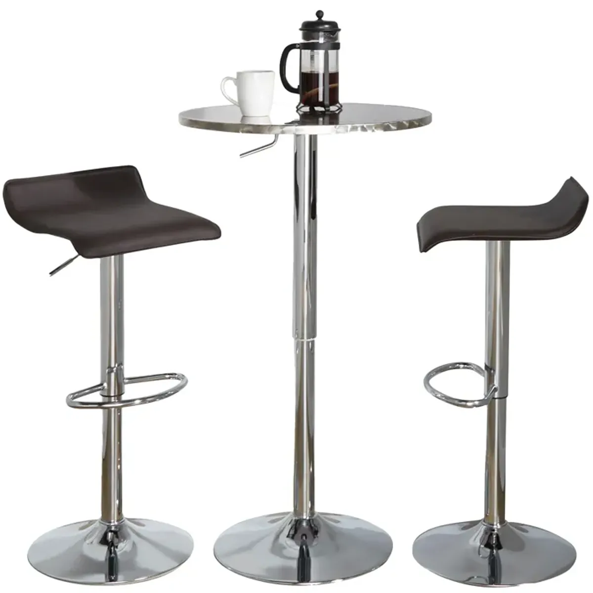 Ale - 3 Piece Bar Set Bistro Round Contemporary Adjustable Oval Footrest