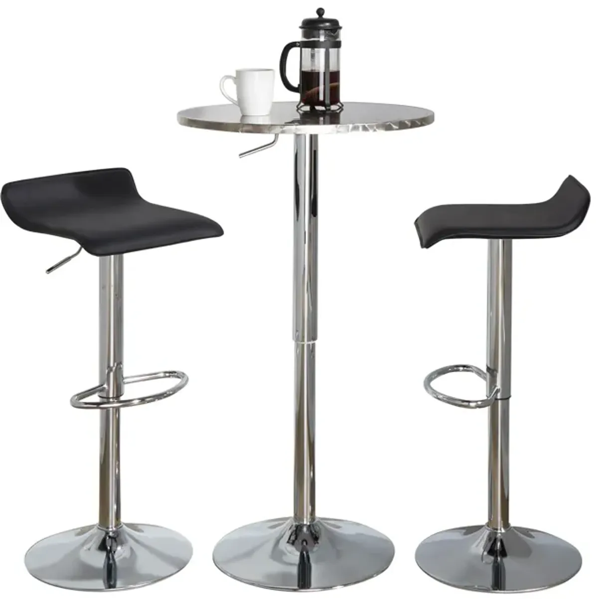 Ale - 3 Piece Bar Set Bistro Round Contemporary Adjustable Oval Footrest