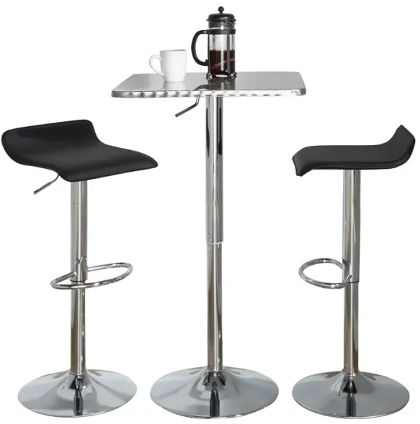 Ale - 3 Piece Bar Set Bistro Square Contemporary Adjustable Oval Footrest