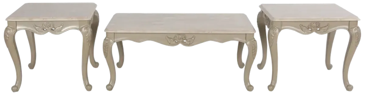 3 Piece Coffee Table Set with Real Marble Tabletops