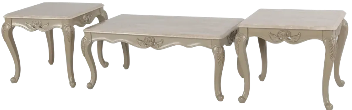 3 Piece Coffee Table Set with Real Marble Tabletops