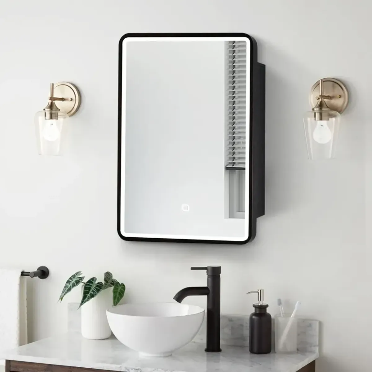 24X30" Led Black Framed Wall Mount Medicine Cabinet With Mirror Anti - Fog Function 3 Colors With Light - Black