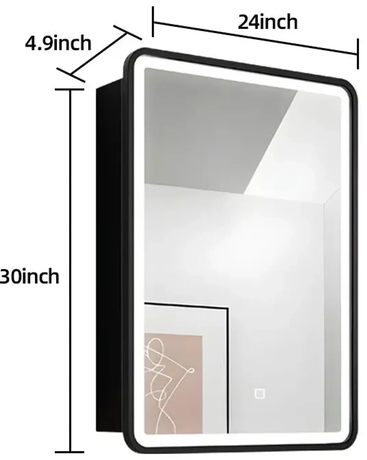 24X30" Led Black Framed Wall Mount Medicine Cabinet With Mirror Anti - Fog Function 3 Colors With Light - Black