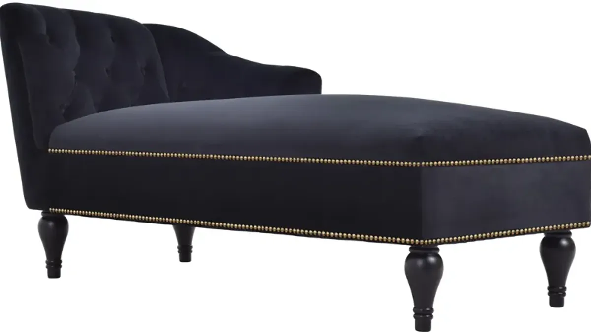 Velvet Chaise Lounge, Button Tufted Right Arm Facing Lounge Chair With Nailhead Trim For Living Room - Black