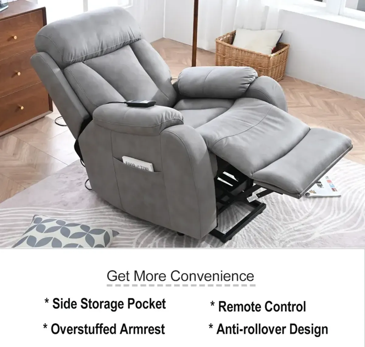 Lift Chair Recliner For Elderly Power Remote Control Recliner Sofa Relax Soft Chair Anti-Skid Australia Cashmere Fabric Furniture Living Room