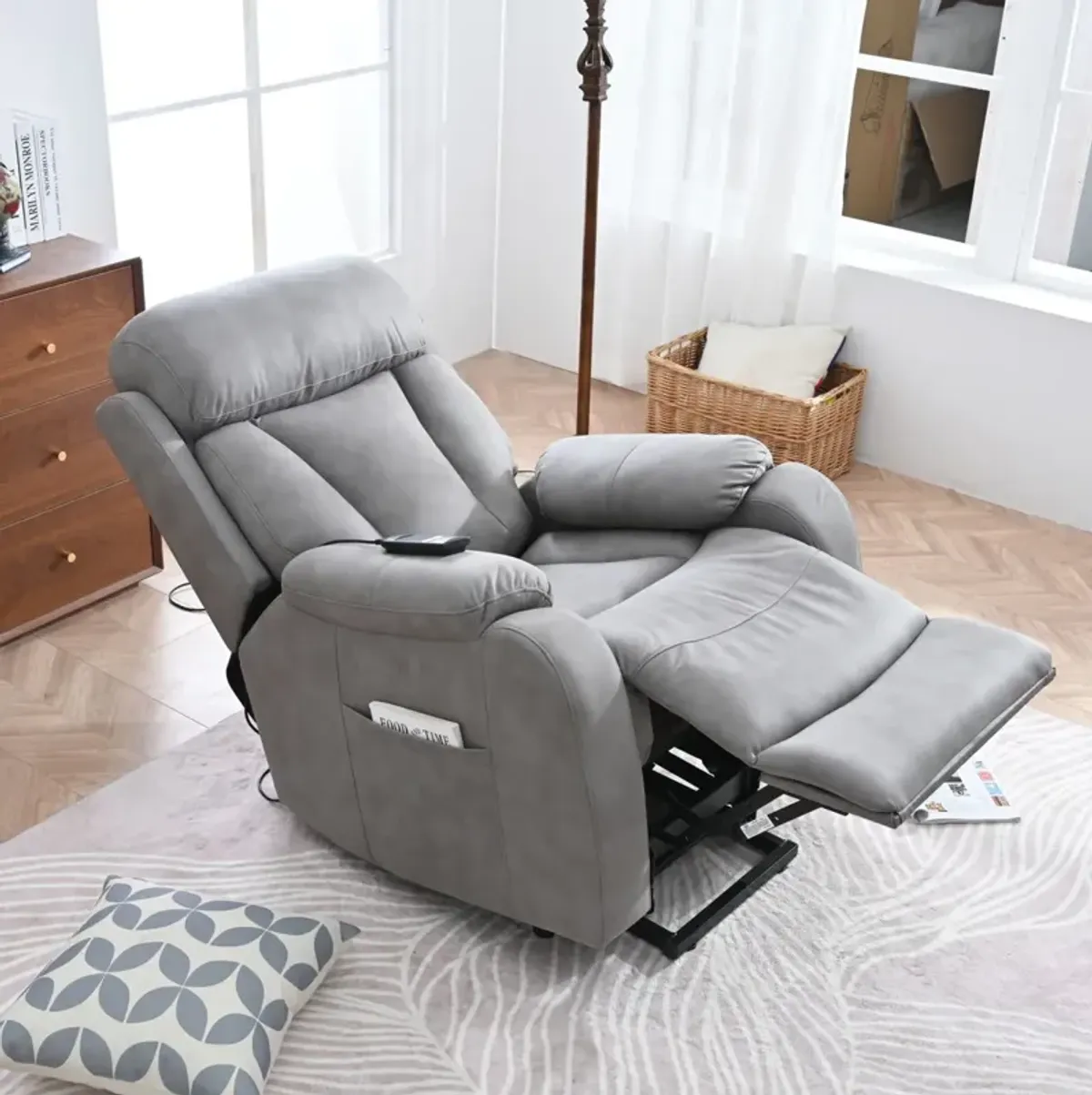 Lift Chair Recliner For Elderly Power Remote Control Recliner Sofa Relax Soft Chair Anti-Skid Australia Cashmere Fabric Furniture Living Room