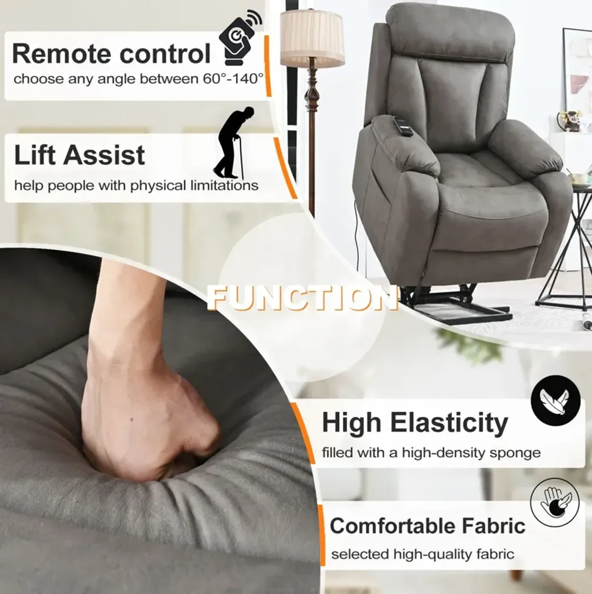 Lift Chair Recliner For Elderly Power Remote Control Recliner Sofa Relax Soft Chair Anti-Skid Australia Cashmere Fabric Furniture Living Room