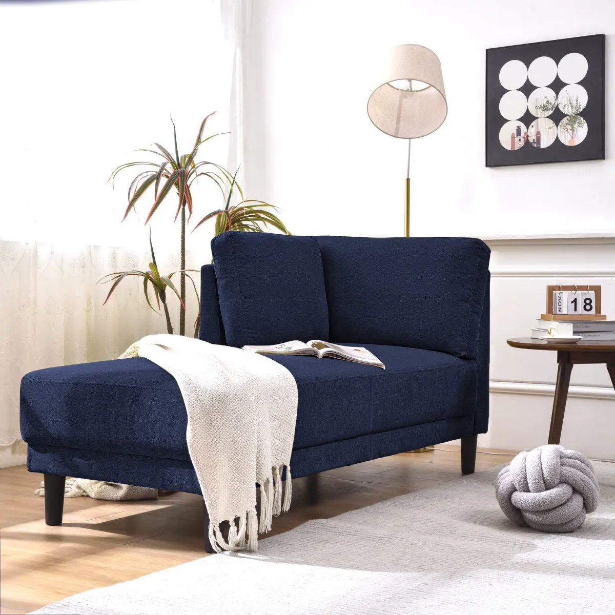 Mid-Century Modern Linen Corner Lounge Chair, Upholstered Indoor Chaise Lounge, Sleeper Sofa