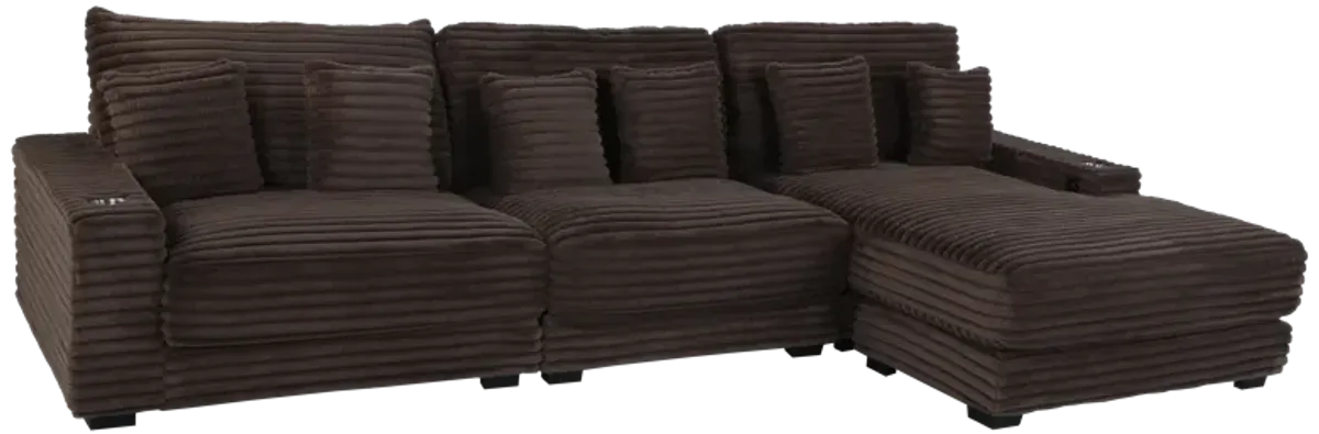 Brown Corduroy Sectional Sofa with Chaise Lounge & Pillows