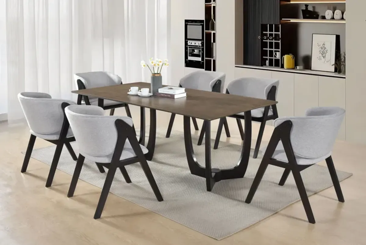 Modern 7-Piece Dining Set with Upholstered Chairs – Grey & Cappuccino