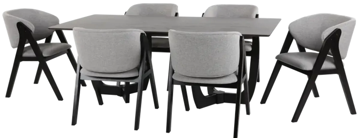 Modern 7-Piece Dining Set with Upholstered Chairs – Grey & Cappuccino