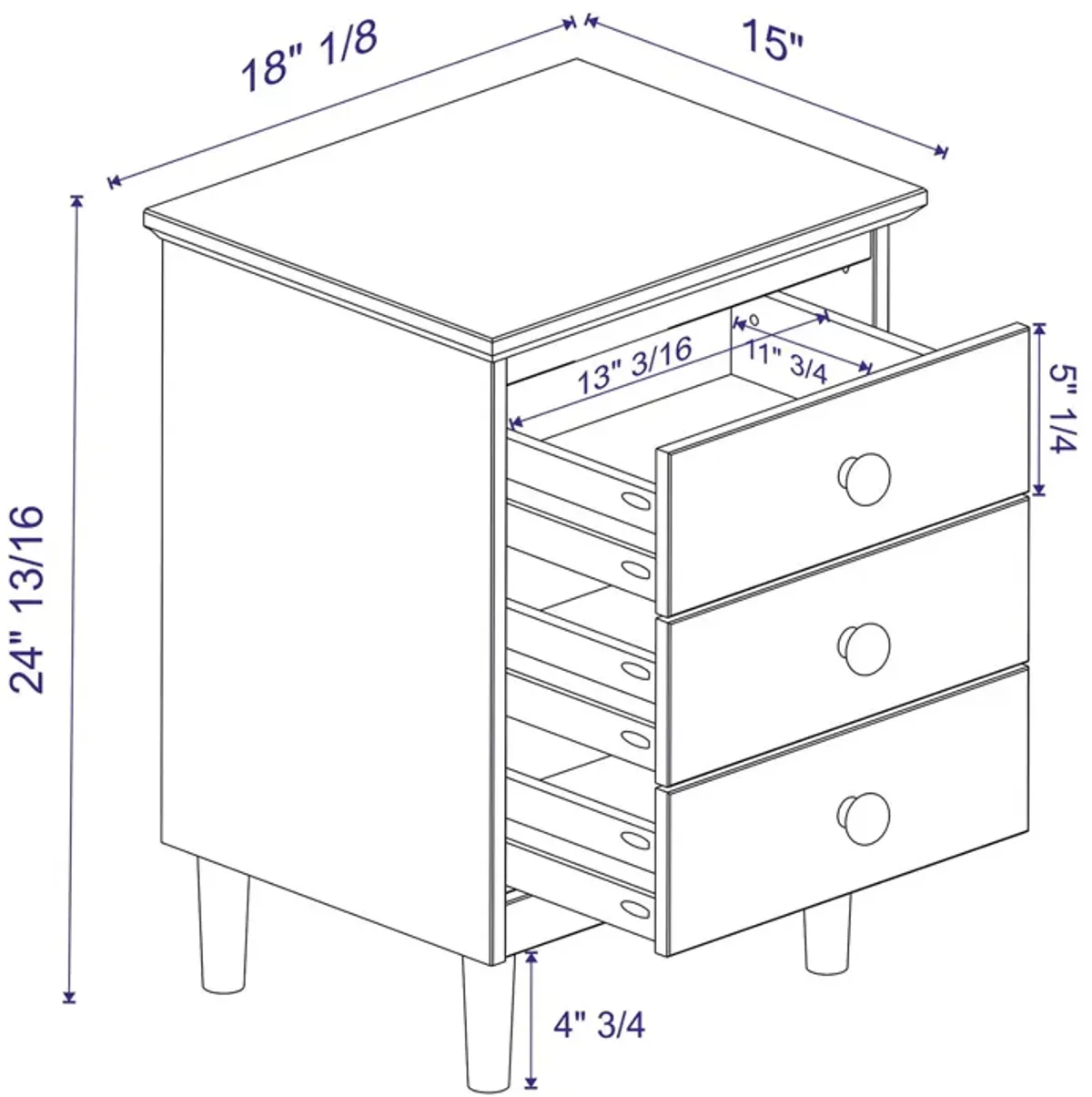 Classic 3 Drawer Solid Wood Nightstand