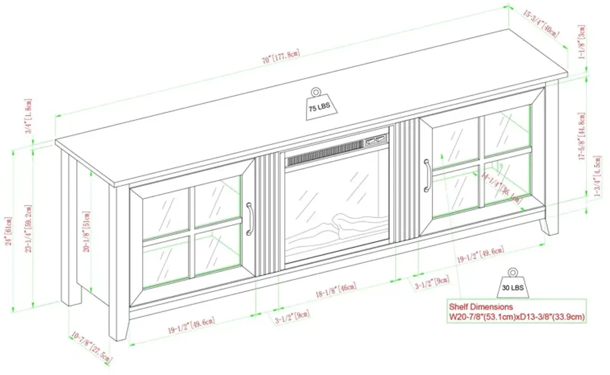 Modern Farmhouse 2 Door Glass Windowpane 70" TV Stand For 80" TVs