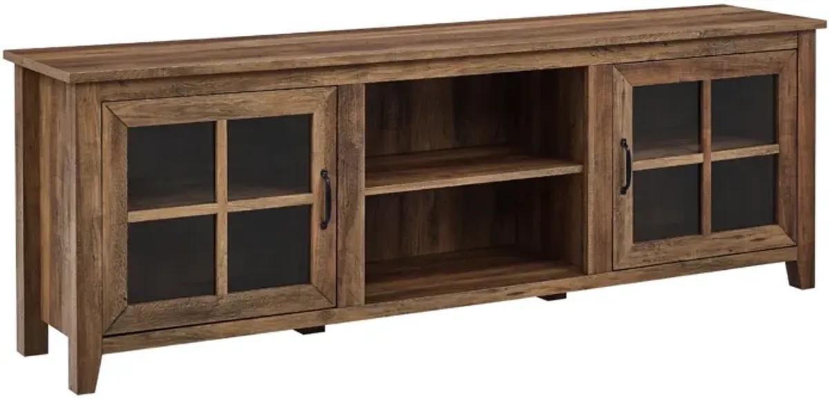 Modern Farmhouse 2 Door Glass Windowpane 70" TV Stand For 80" TVs