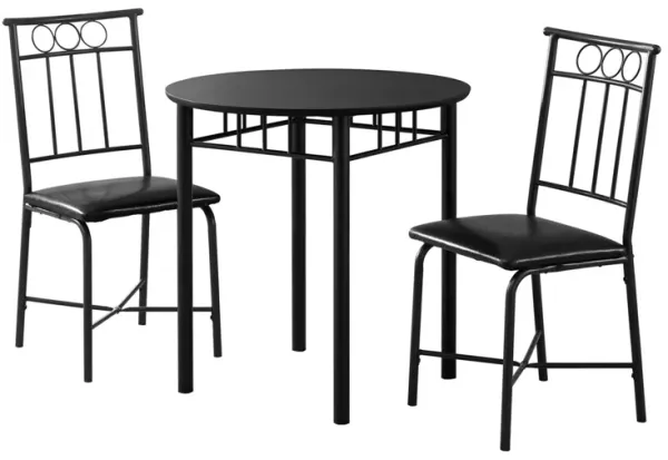 3 Pieces Dining Table Set, Small, Round, Contemporary & Modern - Black
