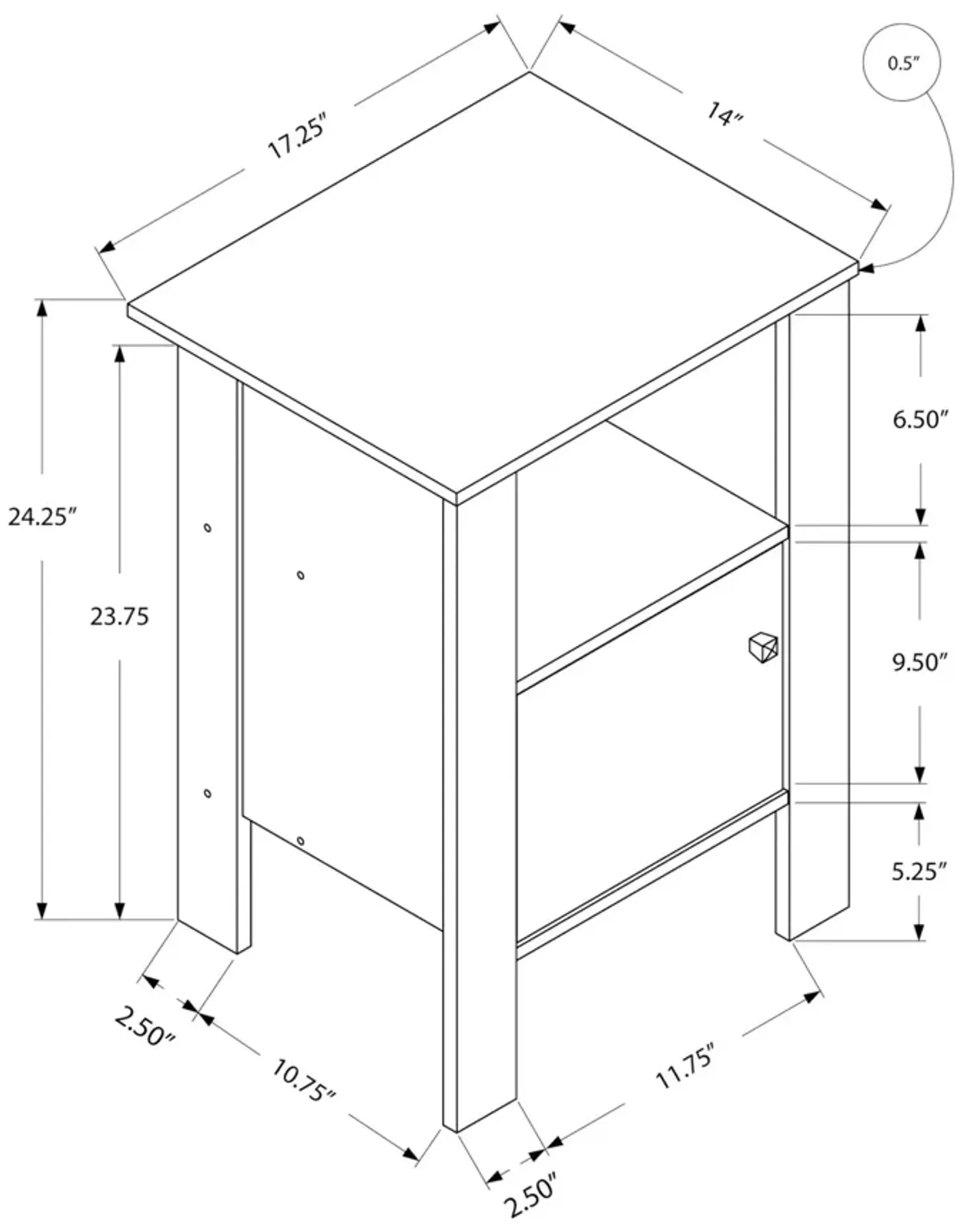 Accent Nightstand Side Table, Storage, Transitional - Oak