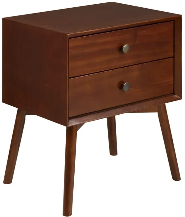 Mid-Century Modern Double Drawer Nightstand - Walnut