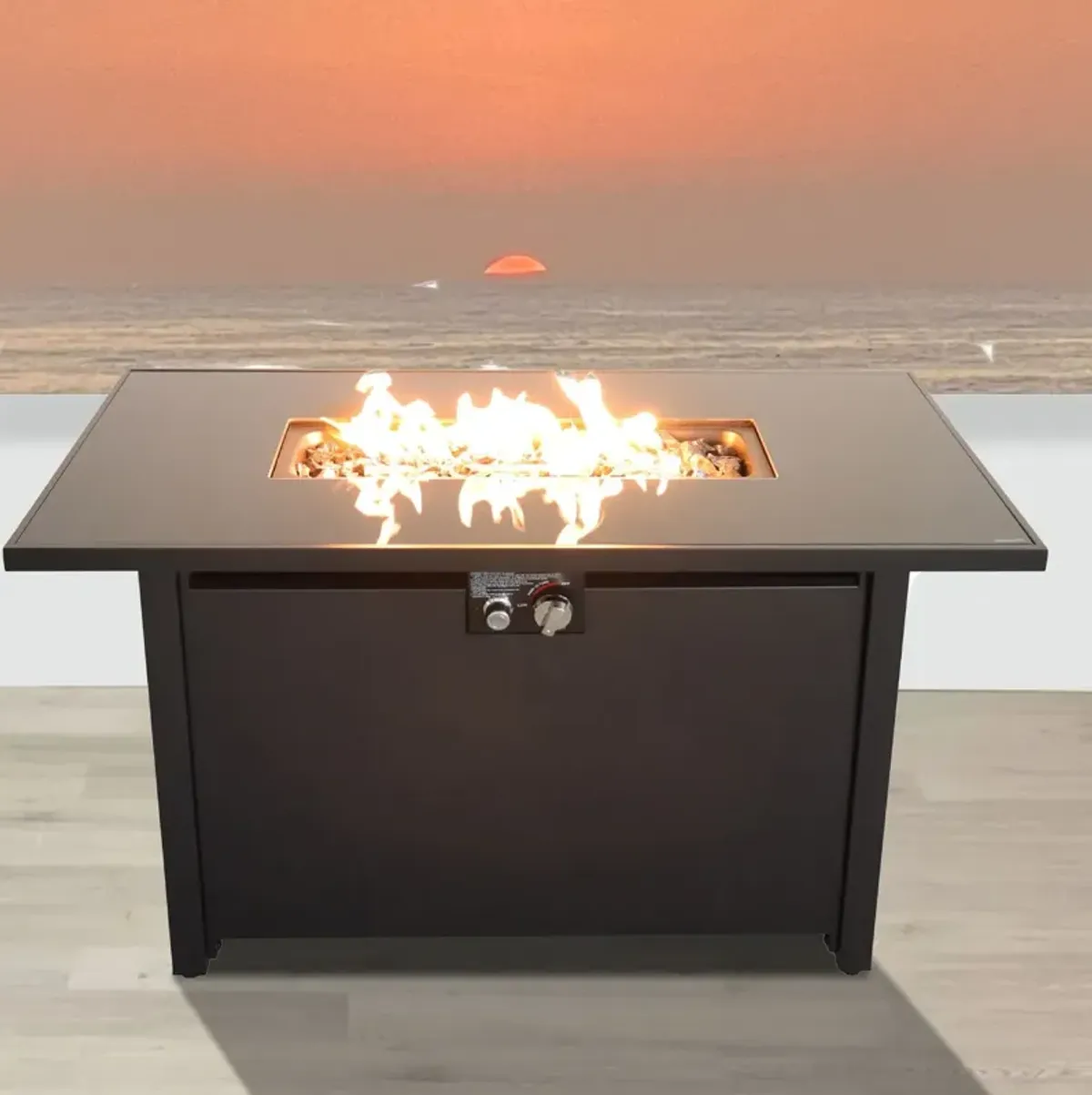 Outdoor Fire Pit Table Durable Construction With Lid - Black