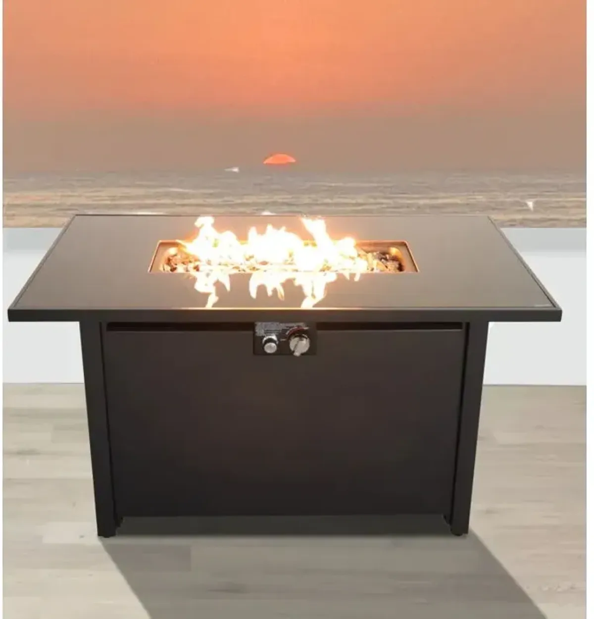 Outdoor Fire Pit Table With Lid Modern Design - Black