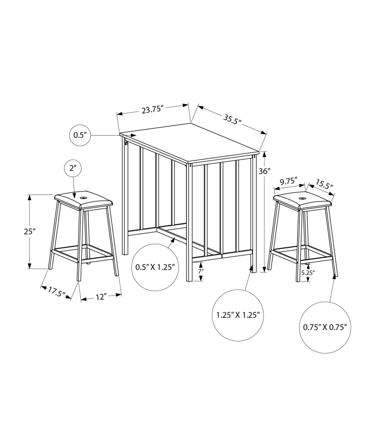 3 Pieces Dining Set, Counter Height, Rectangular, Small, Contemporary & Modern