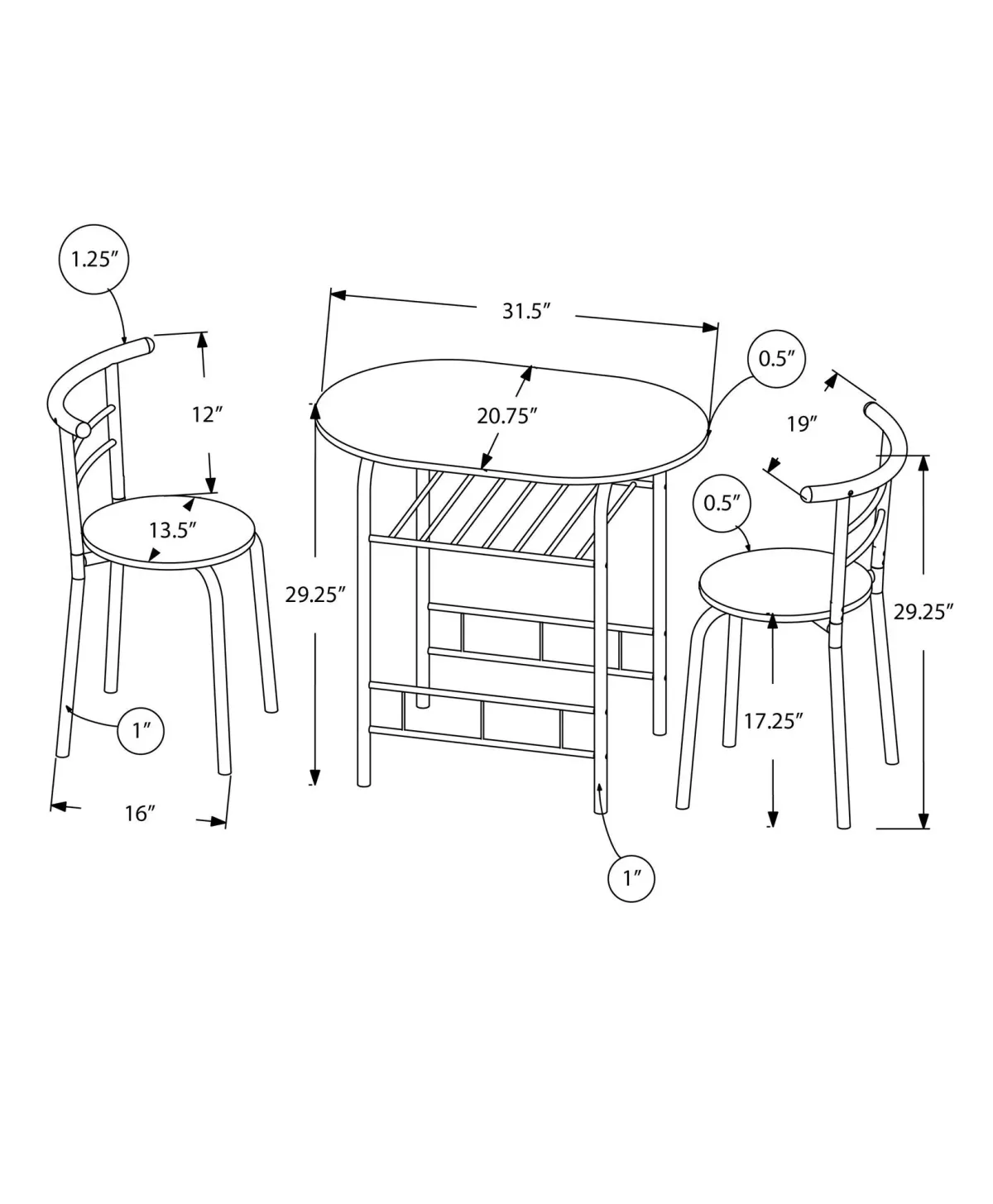 3 Pieces Dining Table Set, Small, Contemporary & Modern