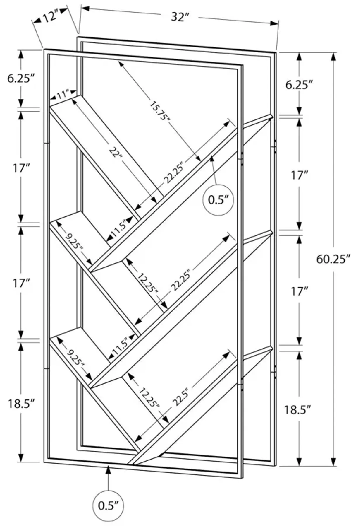 Bookshelf, Bookcase, Etagere, 3 Tier, Office, Contemporary & Modern