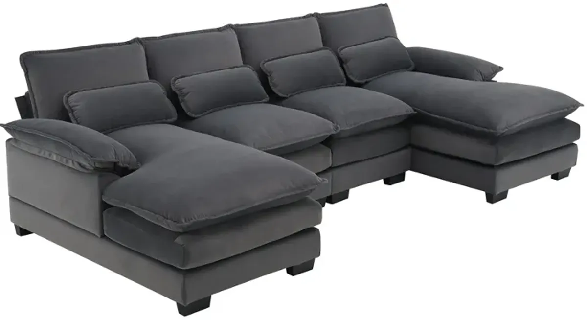 Modern U-Shaped Sectional Sofa With Waist Pillows, 6 Seat Upholstered Symmetrical Sofa Furniture, Sleeper Sofa Couch With Chaise Lounge For Living Room