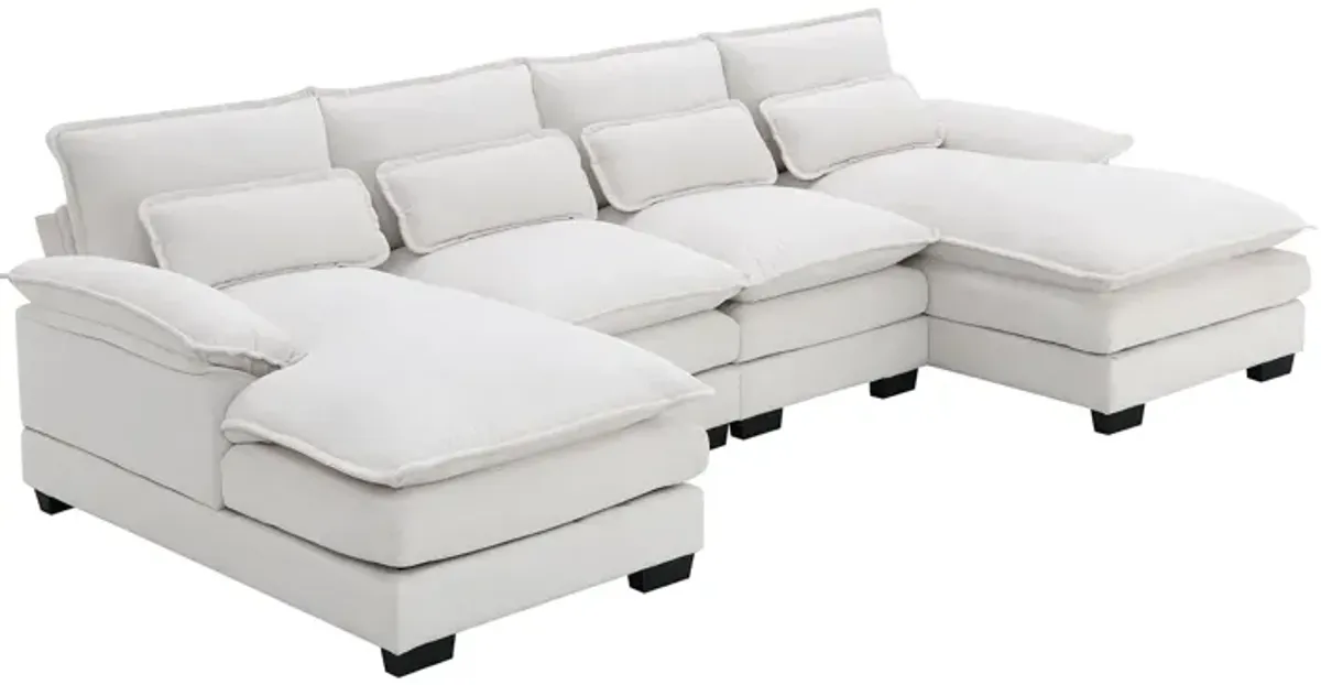 Modern U-Shaped Sectional Sofa With Waist Pillows, 6 Seat Upholstered Symmetrical Sofa Furniture, Sleeper Sofa Couch With Chaise Lounge For Living Room