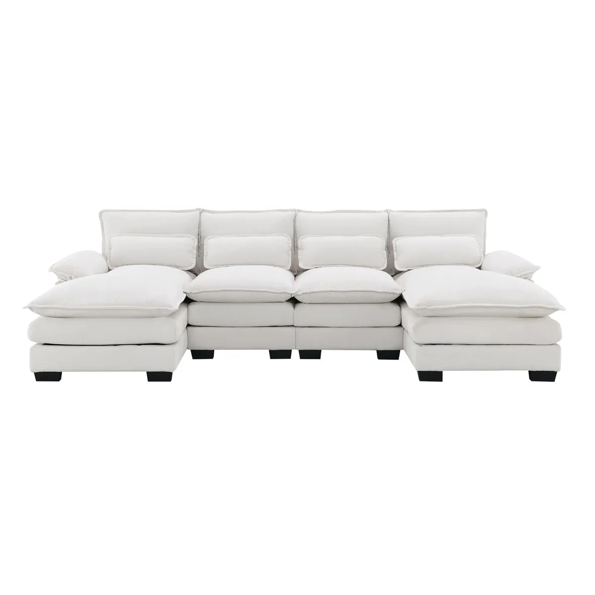 Modern U-Shaped Sectional Sofa With Waist Pillows, 6 Seat Upholstered Symmetrical Sofa Furniture, Sleeper Sofa Couch With Chaise Lounge For Living Room