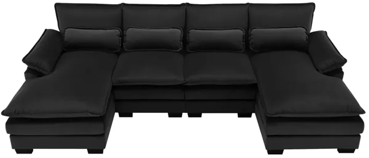 Modern U-Shaped Sectional Sofa With Waist Pillows, 6 Seat Upholstered Symmetrical Sofa Furniture, Sleeper Sofa Couch With Chaise Lounge For Living Room