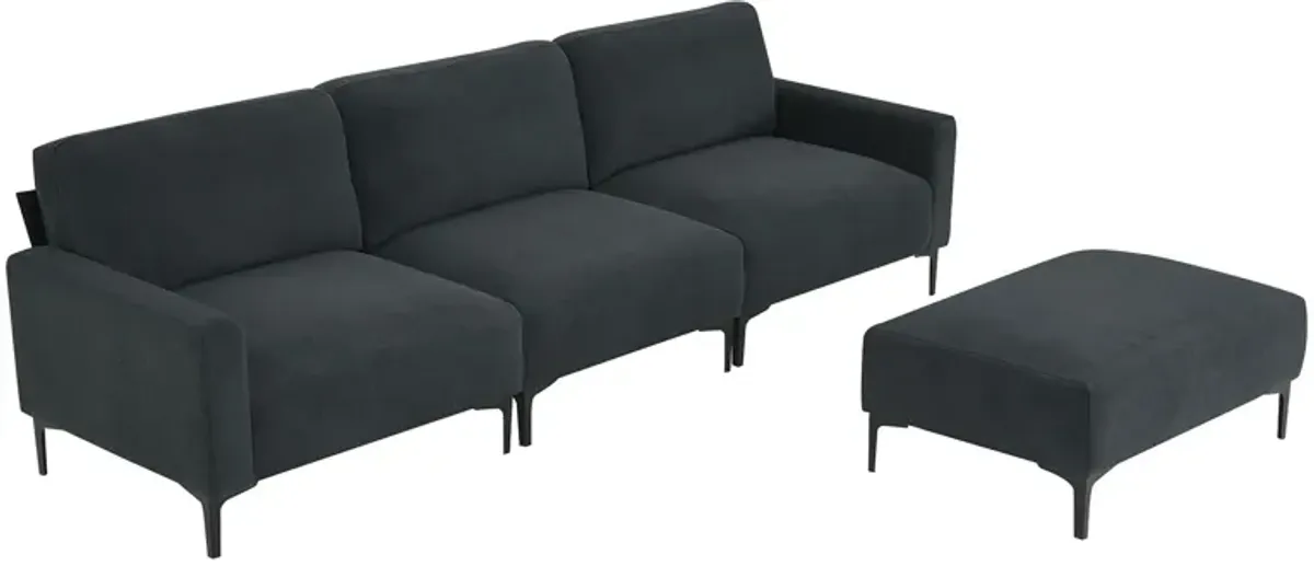 Modern L-Shaped Sectional Sofa, 4-Seat Velvet Fabric Couch Set With Convertible Ottoman, Freely Combinable Sofa For Living Room, Apartment, Office, Apartment