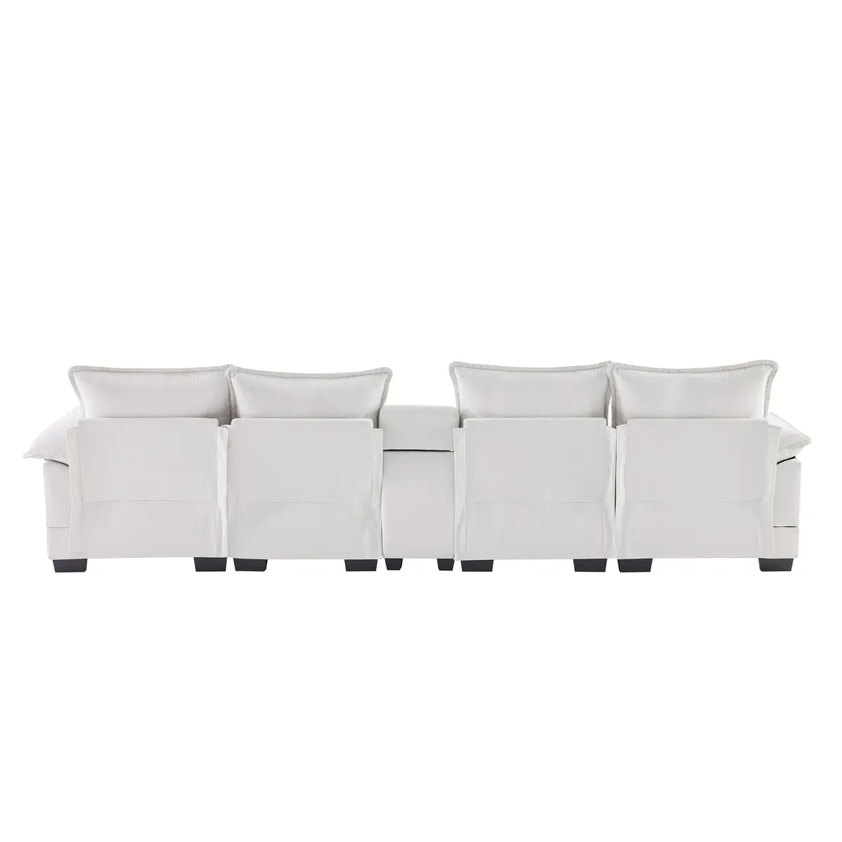 Modern U-Shaped Sofa With Console, Cupholders And USB Ports, 6 Seat Upholstered Symmetrical Indoor Furniture, Sleeper Couch Set With Chaise For Living Room