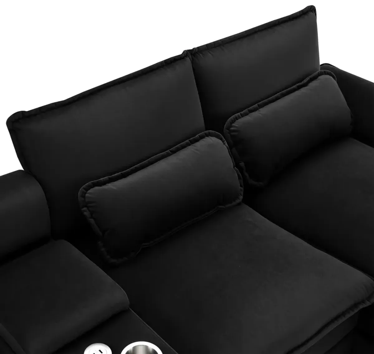 Modern U-Shaped Sofa With Console, Cupholders And USB Ports, 6 Seat Upholstered Symmetrical Indoor Furniture, Sleeper Couch Set With Chaise For Living Room