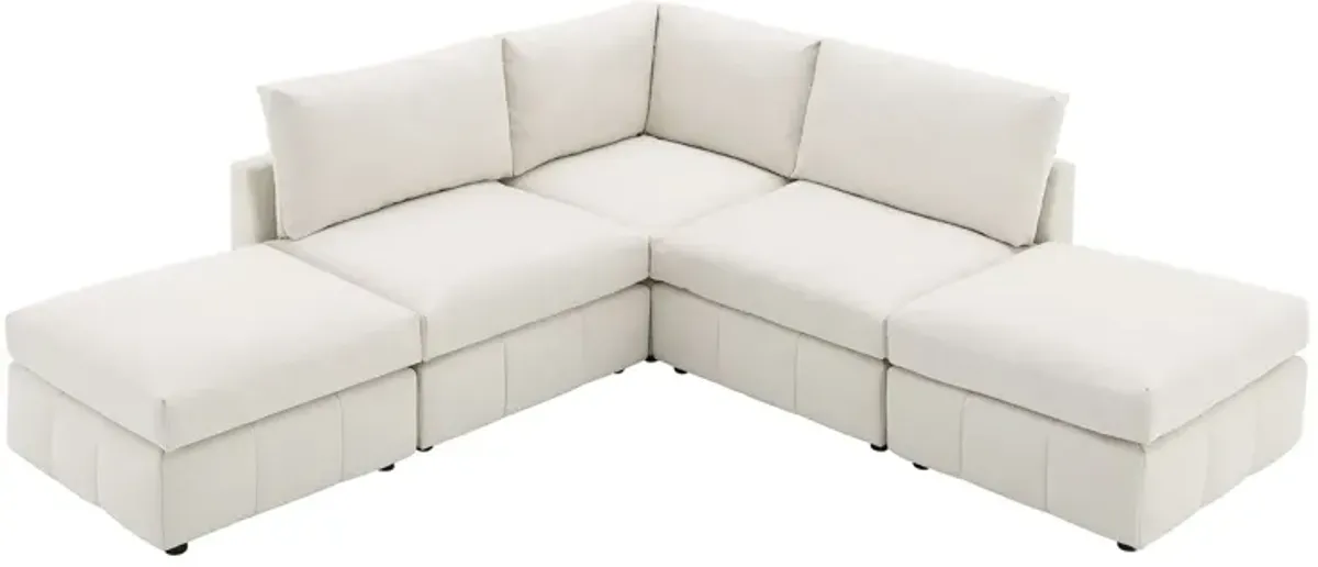 Modern Sectional Sofa With Vertical Stripes, 5 Seat Armless Couch Set With Convertible Ottomans, Various Combinations, L-Shape Indoor Furniture For Living Room