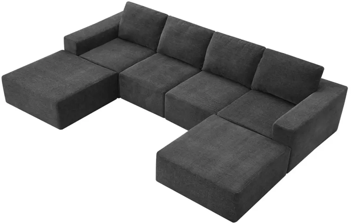 Modular U-Shaped Sectional Sofa, Luxury Chenille Floor Couch Set, Upholstered Indoor Furniture, Foam - Filled Sleeper Sofa Bed For Living Room, Bedroom, Free Combination