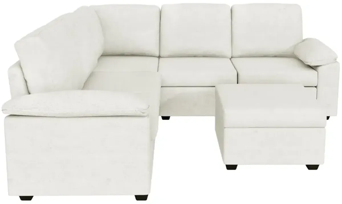 Modern Velvet Sectional Sofa Set, Large U Shaped Upholstered Corner Couch With Ottoman, Armrest Pillow, 6 Seat Indoor Furniture For Living Room