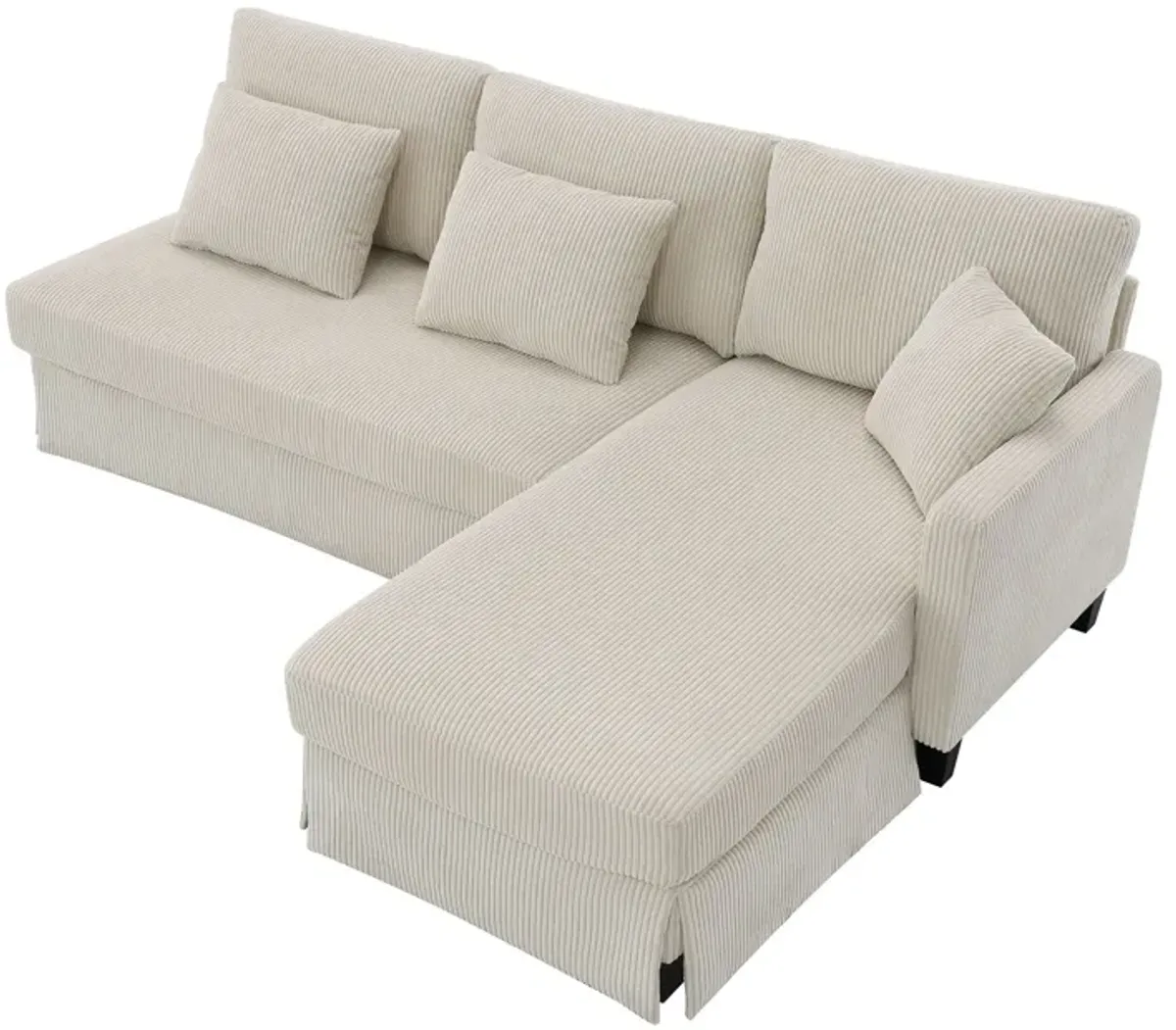 Modern L-Shaped Corduroy Sofa With Reversible Chaise, 4-Seat Upholstered Sectional Indoor Furniture, Convertible Sleeper Couch With Pillows For Living Room, Apartment