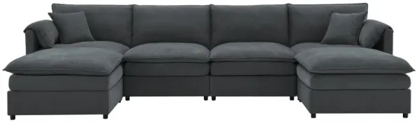 Chenille Modular Sectional Sofa, U Shaped Cloud Couch Set With Double Cushions, 6 Seat Sleeper Sofa Bed With Ottomans, Oversized Indoor Furniture For Living Room