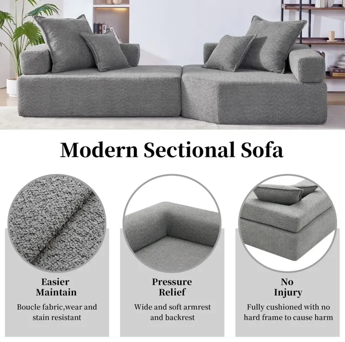 Oversized Modular Sectional Sofa, Luxury Boucle Floor Couch Set, Convertible Sleeper Couch, Spacious Foam-Filled Sofa Bed For Living Room