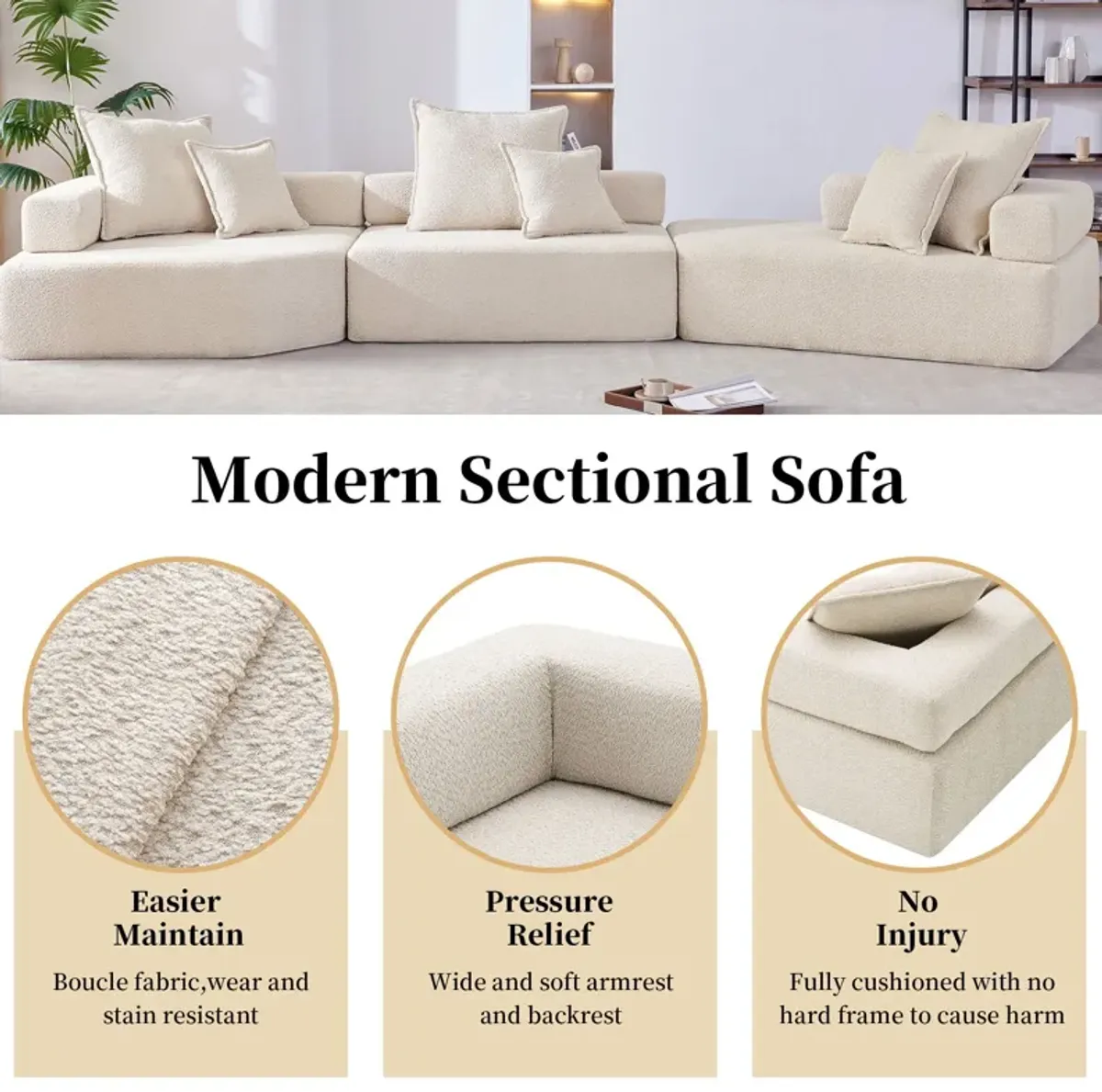 Oversized Modular Sectional Sofa, Luxury Boucle Floor Couch Set, Convertible Sleeper Couch, Spacious Foam-Filled Sofa Bed For Living Room