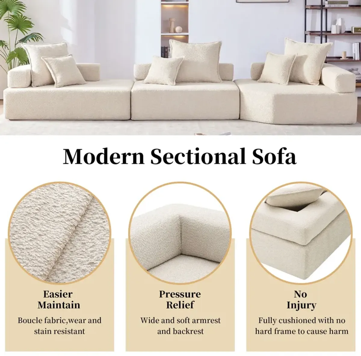 Oversized Modular Sectional Sofa, Luxury Boucle Floor Couch Set, Convertible Sleeper Couch, Spacious Foam-Filled Sofa Bed For Living Room