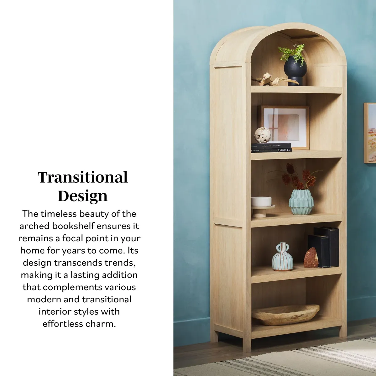 Modern 5 Shelf Open Arched Bookshelf