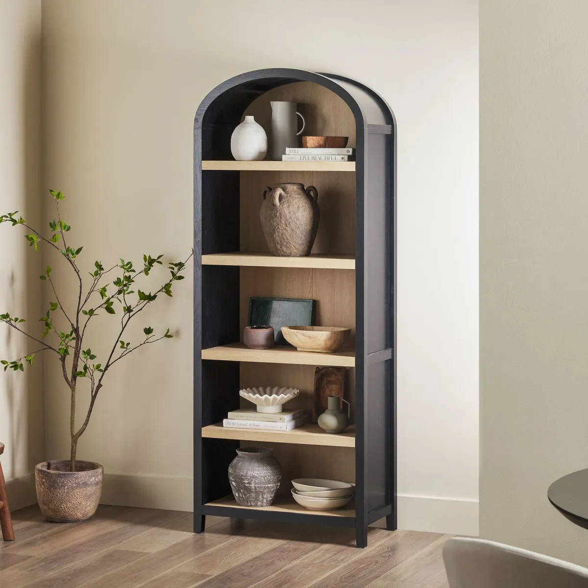 Modern 5 Shelf Open Arched Bookshelf